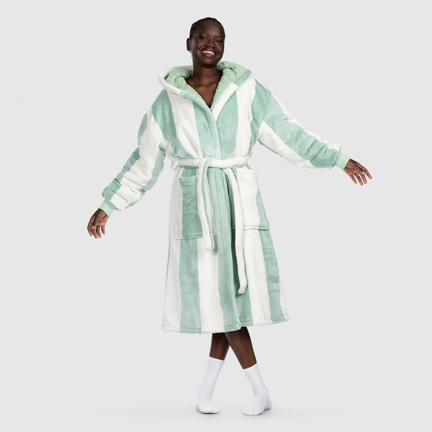 Sage Stripe Sherpa Dressing Gown The Oodie Sage Stripe Sherpa Dressing Gown The Oodie