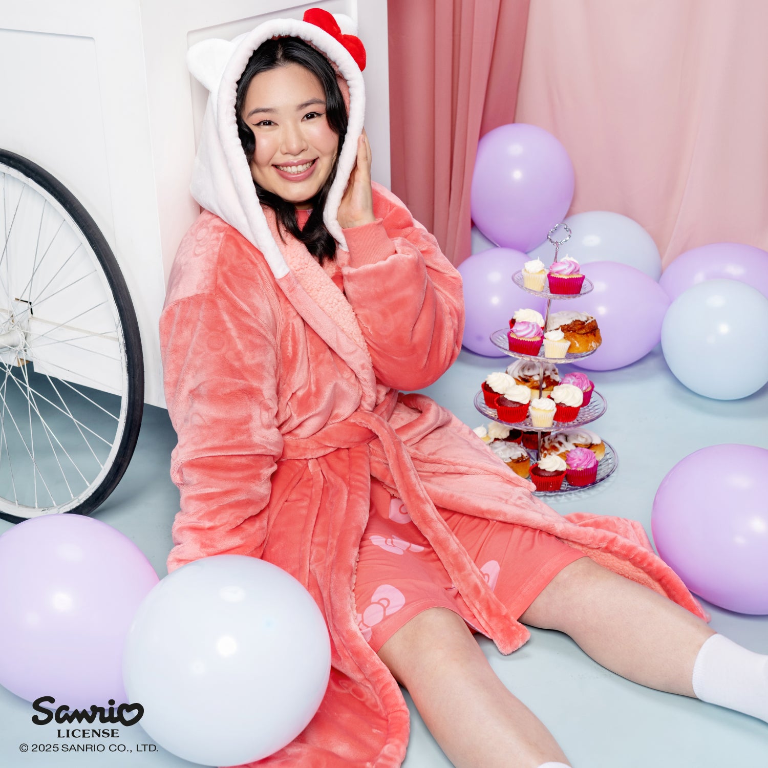 Hello Kitty Bow Sherpa Dressing Gown Licensed The Oodie Hello Kitty Bow Sherpa Dressing Gown Licensed The Oodie