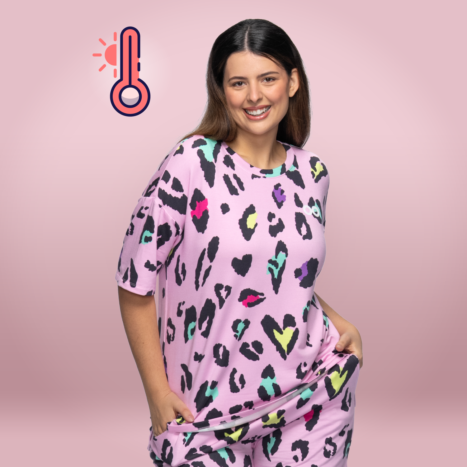 Pink Leopard Warming Short Sleeve Pyjama Top – The Oodie