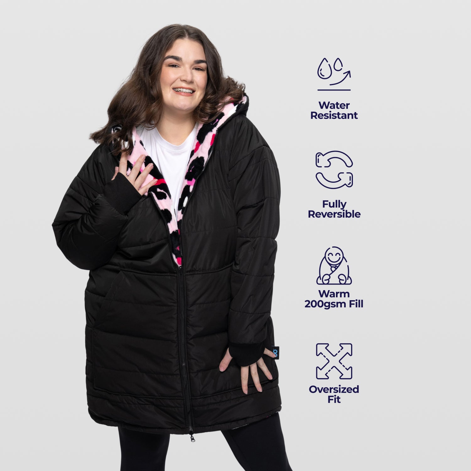 Black/Pink Leopard Print Long Puffer Jacket – The Oodie