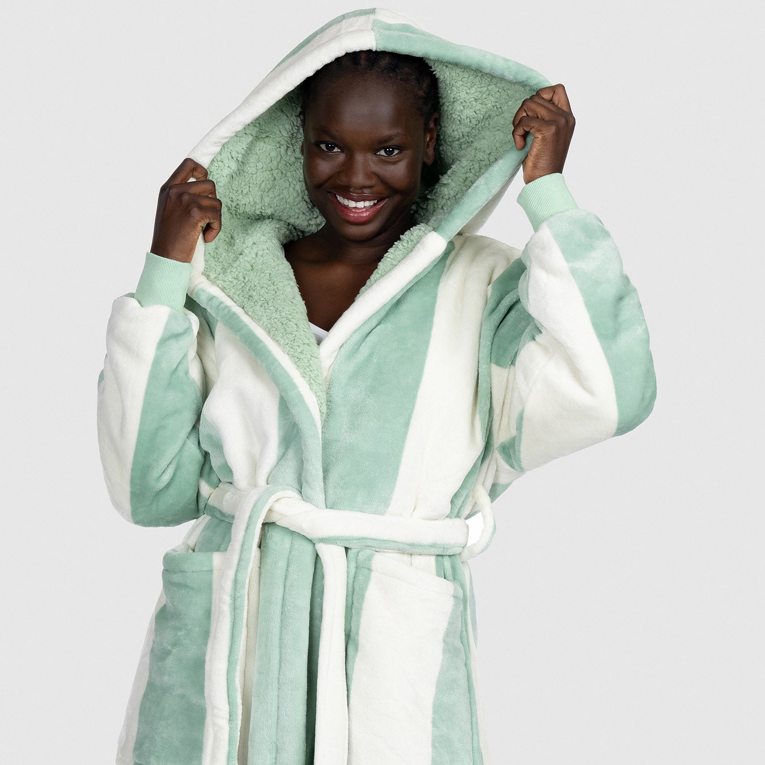 Sage Stripe Sherpa Dressing Gown The Oodie Sage Stripe Sherpa Dressing Gown The Oodie