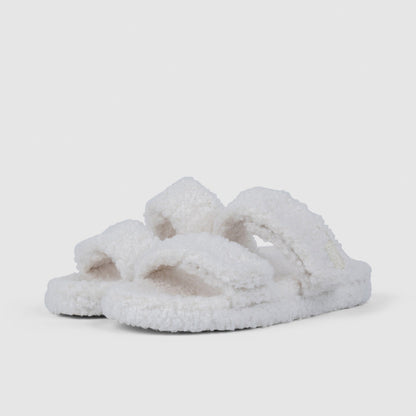 White Two Strap Sherpa Slide