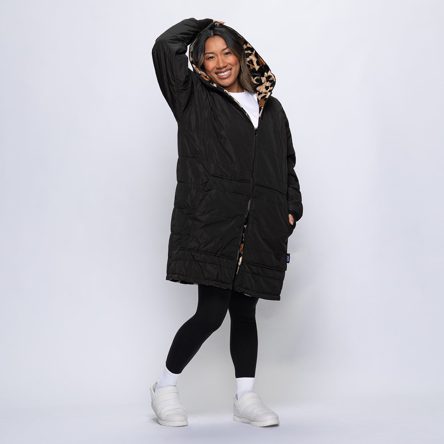 Black/Leopard Zip Long Puffer Jacket – The Oodie