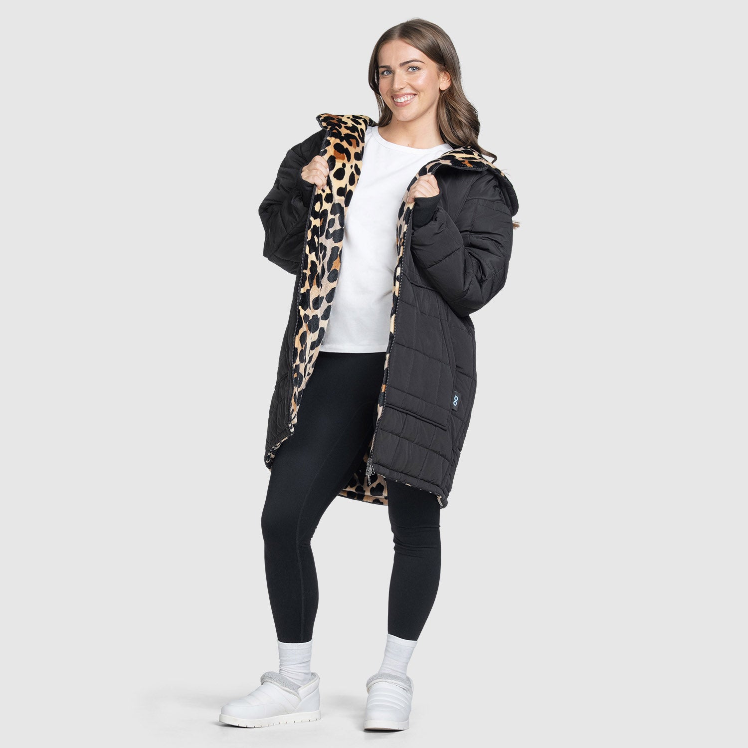 Black/Leopard Print Zip Through Outdoor Jacket – The Oodie