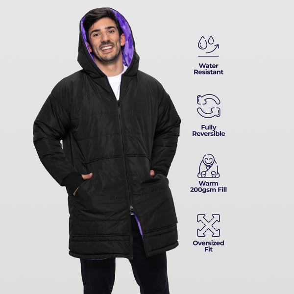 Black/Lilac Checker Print Long Puffer Jacket – The Oodie