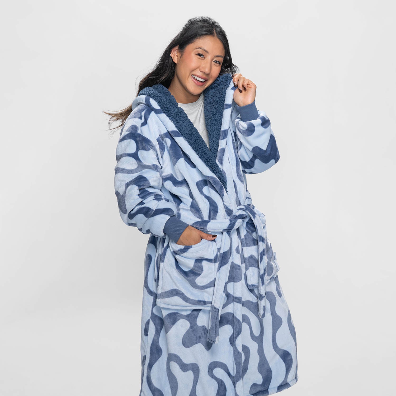 Blue Swirl Sherpa Dressing Gown The Oodie Blue Swirl Sherpa Dressing Gown The Oodie