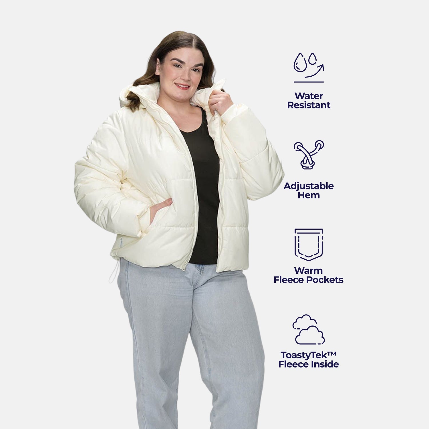 size: Claudia is 173cm wearing a size L/XL