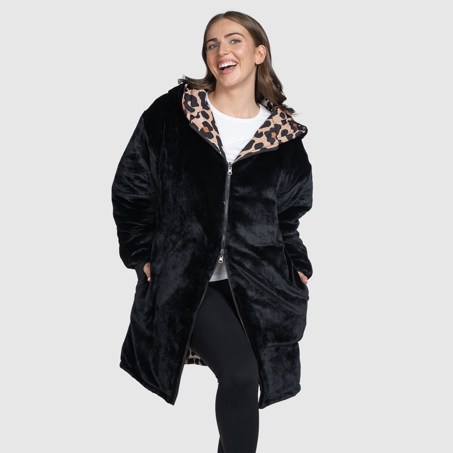 Leopard Print/Black Zip Through Outdoor Jacket – The Oodie