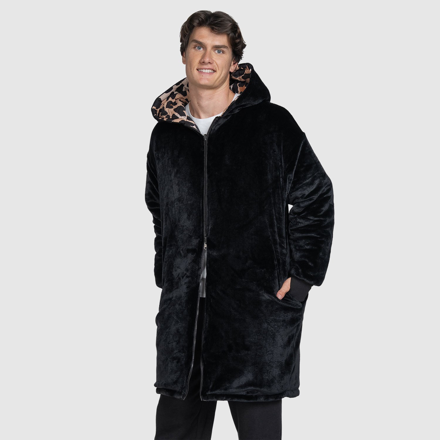 Leopard Print/Black Zip Through Outdoor Jacket – The Oodie