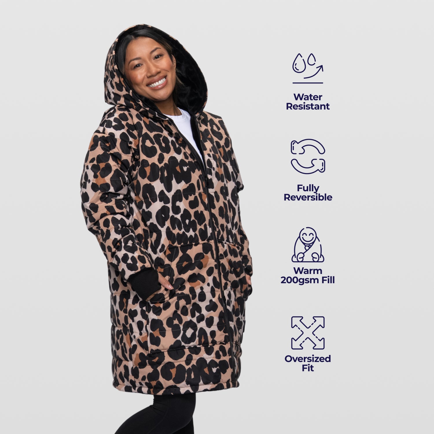 Leopard Print/Black Long Puffer Jacket – The Oodie