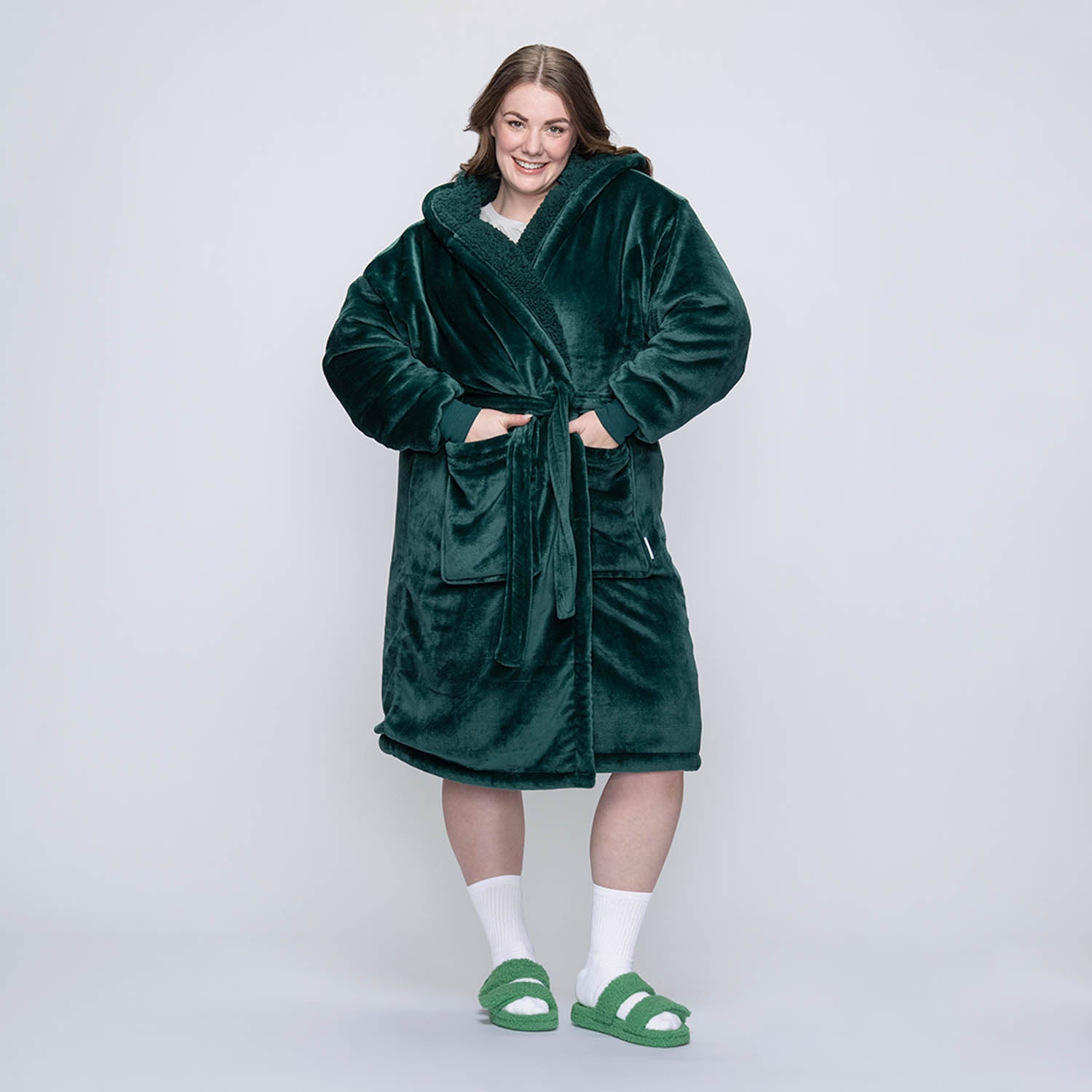 green fleece dressing gown Men's Warm Robe