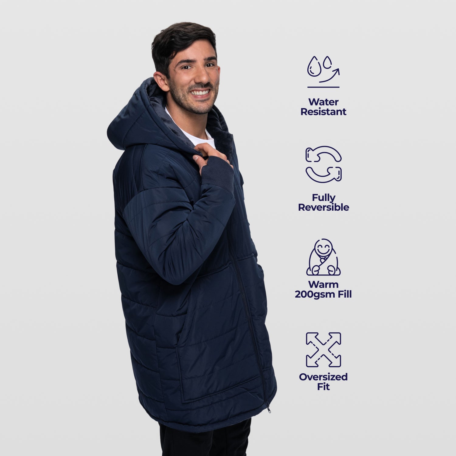 Navy Zip Long Puffer Jacket – The Oodie