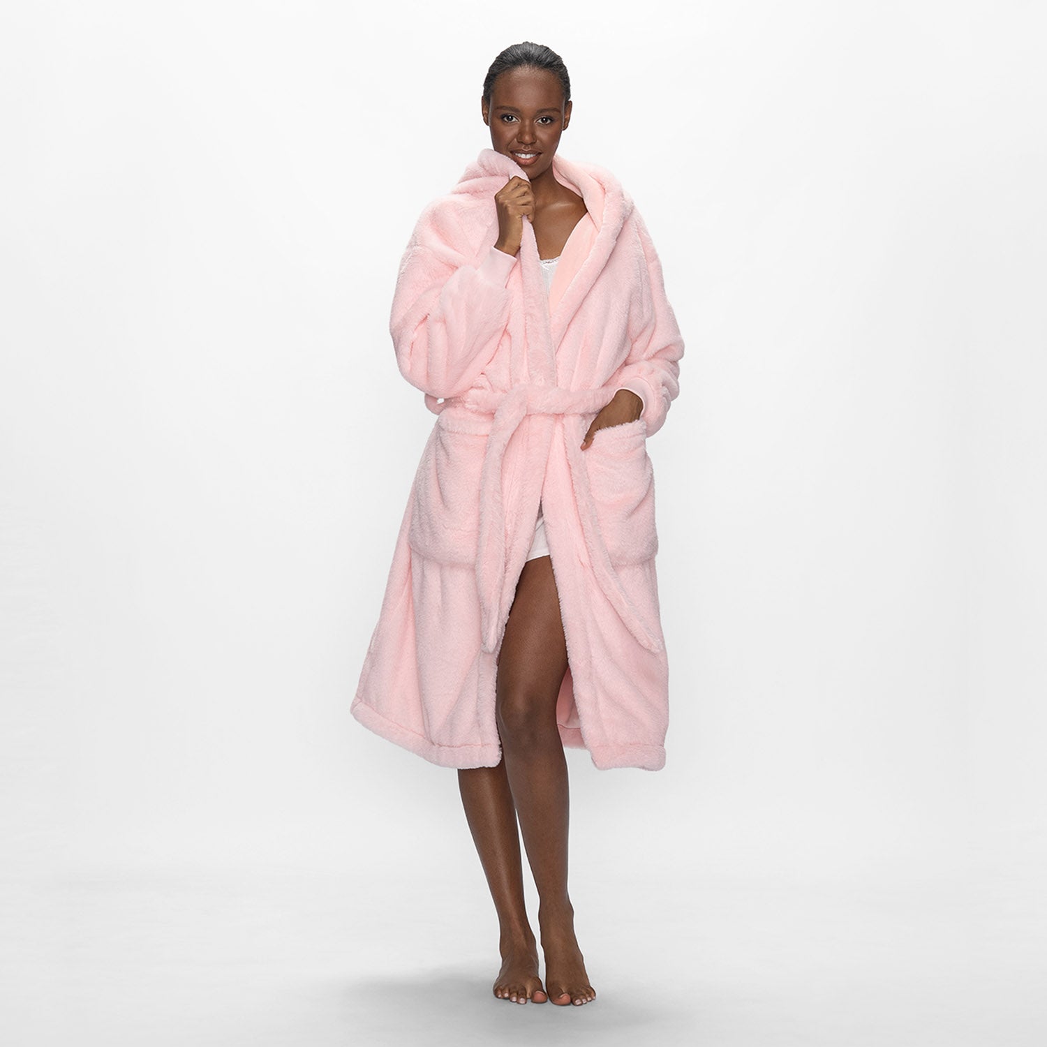 pink dressing gown with fur Pink Fluffy Dressing Gown The Oodie