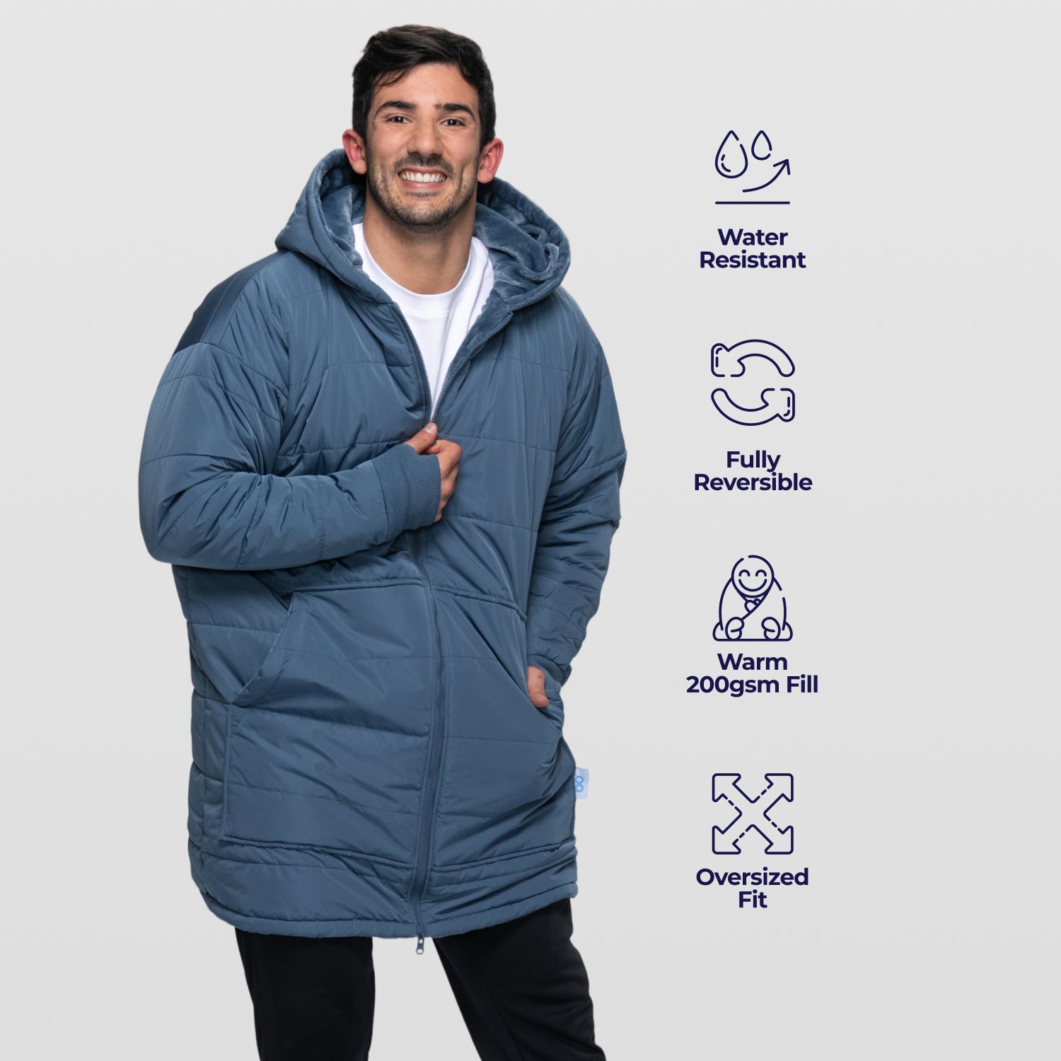Steel Blue Long Puffer Jacket – The Oodie